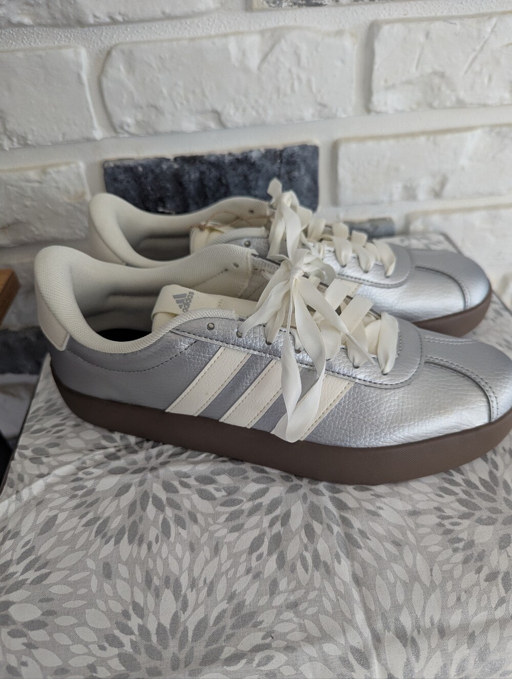 Adidas Men’s Silver Platform Sneaker with Cream Stripes